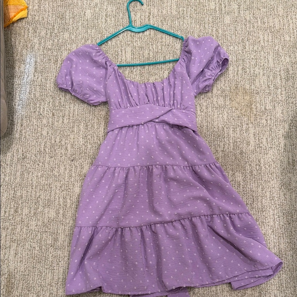 Altar'd State Lavender Puff-Sleeve Tiered Sundress